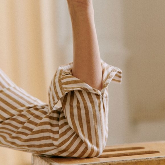 Sezane Tomboy Shirt in Ecru Camel Stripes size 42 NWT - Picture 2 of 11